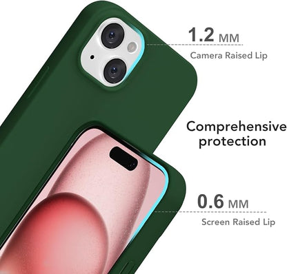for iPhone 15 Case Silicone Compatible with Magsafe Case, Ultra Slim Thin Magnetic Phone Cases Mag Safe, Cute Soft Rubber Gel TPU Matte Plain Wireless Charging Cover for Women, Dark Green