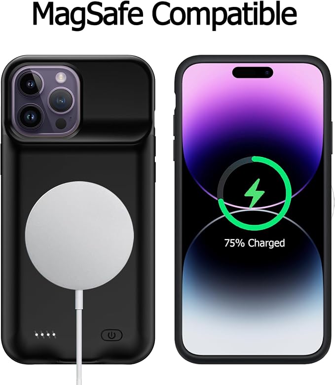 Wireless Charging Case for iPhone 14 Pro, 10000mAh High Capacity Portable Rechargeable Battery Case Wireless Charging Compatible with iPhone 14 Pro (6.1 inch) Extended Battery Charger Case (Black)