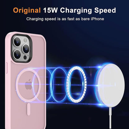 MOCCA Strong Magnetic for iPhone 13 Pro Max Case,[Compatible with Magsafe][Glass Screen Protector+Camera Lens Protector] Slim Thin Shockproof Cover Phone Case for iPhone 13 Pro Max 6.7", Pink
