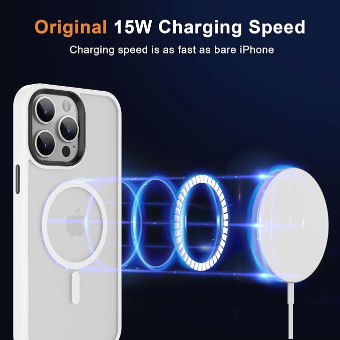 MOCCA Strong Magnetic for iPhone 12 Pro Max Case,[Compatible with Magsafe][Glass Screen Protector+Camera Lens Protector] Slim Thin Shockproof Cover Phone Case for iPhone 12 Pro Max 6.7", Frosted White