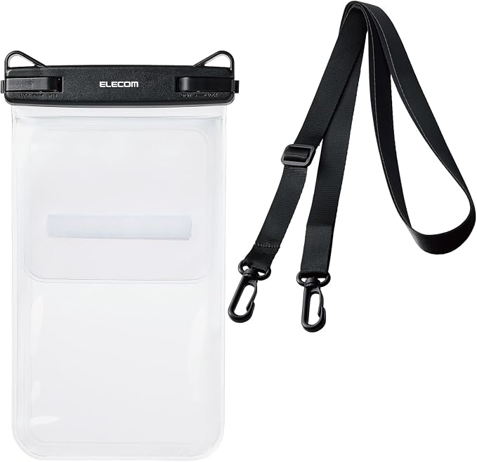 Elecom P-WPS2P05BK Waterproof Smartphone Case, Bath, Sea, Neck Hanging, Underwater, Cannot Operate, IPX8, Face Authentication, Operated with Inside and Inside 2 Pockets, Lock Lever Type, Smartphone
