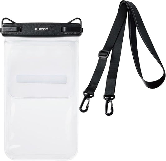 Elecom P-WPS2P05BK Waterproof Smartphone Case, Bath, Sea, Neck Hanging, Underwater, Cannot Operate, IPX8, Face Authentication, Operated with Inside and Inside 2 Pockets, Lock Lever Type, Smartphone