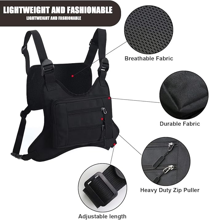 JOYEONDEF Sports Chest Bag for Men, Water Resistant Chest Pack, Running Pack with Cell Phone Holder and Extra Storage