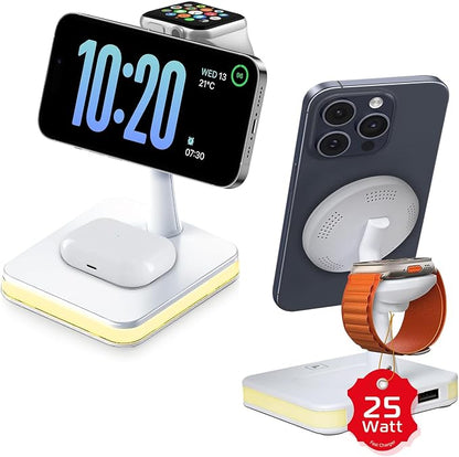 Spracht Flex Charge 4, 4-in-1 Wireless Charging Stand | 25W Fast Charger, Magnetic Connection -Works for Smartphone, Watch, Ear Buds, Qi-Enabled Devices | Nightlight, Magnetic Charging Stand (White)