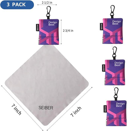 SEIBER Eyeglass Cleaning Microfiber Cloth,7 x 7 inch Glasses Cloth for Sunglasses,Laptops, Cameras,Screen- with Neoprene Pouch,Self-Closing Bottom(3PCS,Purple)