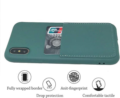 Ultra Slim Liquid Silicone Case Compatible for iPhone Xs/X 10(5.8 inch) with Card Holder Slot Ultra-Slim Thin Soft Wallet Cover Compatible for iPhone XS/X/10 with Screen Protector(Pine Green)