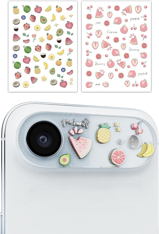 2-Pack Camera Lens Protector for iPhone 17 Air, Premium Acrylic Cover, Case Friendly, Lens Opening Design, No Affect on Night Shots, Featuring DIY Cartoon Stickers - Fruit