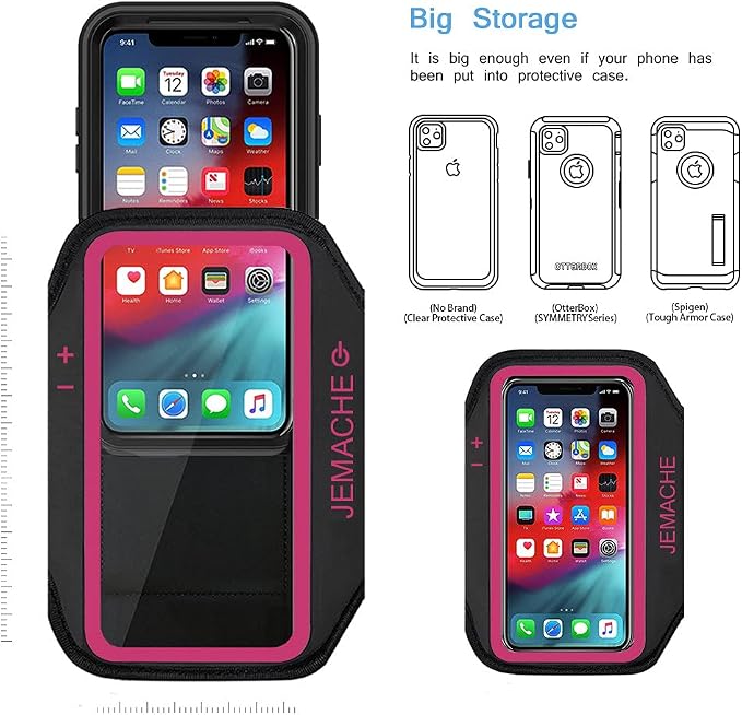 iPhone 17 16 15 Pro Max Armband, JEMACHE Gym Running Workouts Arm Band for iPhone iPhone Air, 17 16 15 14 13 12 Pro Max/Plus (Rose)