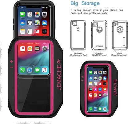 iPhone 17 16 15 Pro Max Armband, JEMACHE Gym Running Workouts Arm Band for iPhone iPhone Air, 17 16 15 14 13 12 Pro Max/Plus (Rose)