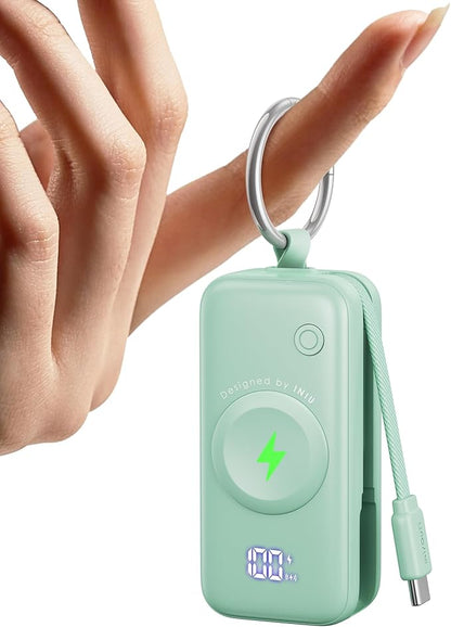 INIU 3-in-1 Portable Charger, 5000mAh Power Bank with Watch Charger & Built-in Cable, Compact 20W Fast Charging Battery Pack, Key Chain & Travel Essential for iPhone 16 15, Apple Watch,etc
