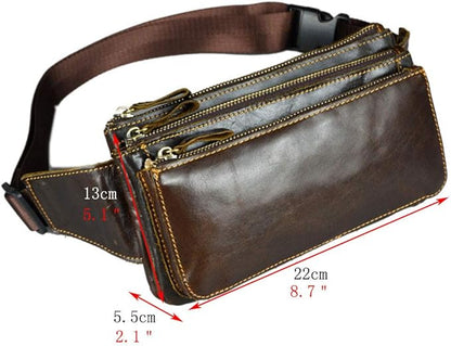 Hebetag Leather Fanny Pack Waist Bag for Men Women Outdoor Travel Hunting Hiking Camping Hip Bum Belt Cell Phone Purse Wallet Pouch