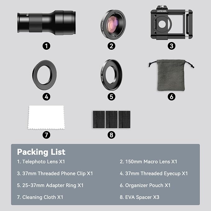 Evil eye 2 in 1 Phone Camera Lens Kit, 6X Telephoto Lens & 150mm Macro Lens with Universal Lens Clip, Phone Lens Attachment for iPhone and Andriod