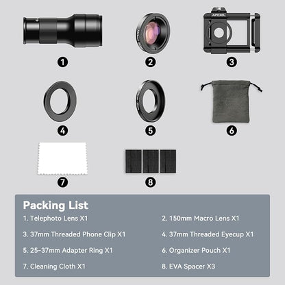 Evil eye 2 in 1 Phone Camera Lens Kit, 6X Telephoto Lens & 150mm Macro Lens with Universal Lens Clip, Phone Lens Attachment for iPhone and Andriod