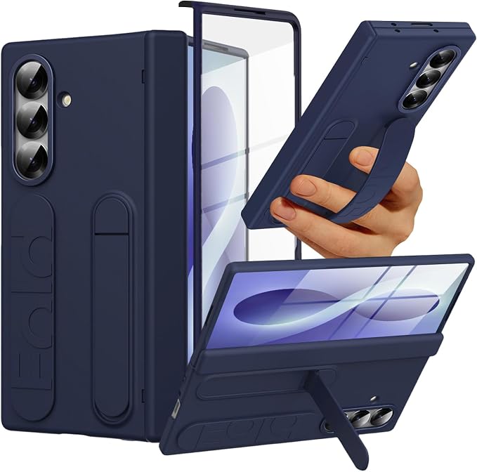 NINKI Hinge Protection for Samsung Galaxy Z Fold 8 Ultra Case with Wrist Strap & Stand,Screen Protector for Samsung Fold 8 Ultra Case,Z Fold Ultra Cases for Samsung Z Fold 8 Ultra Phone Cover Man Blue