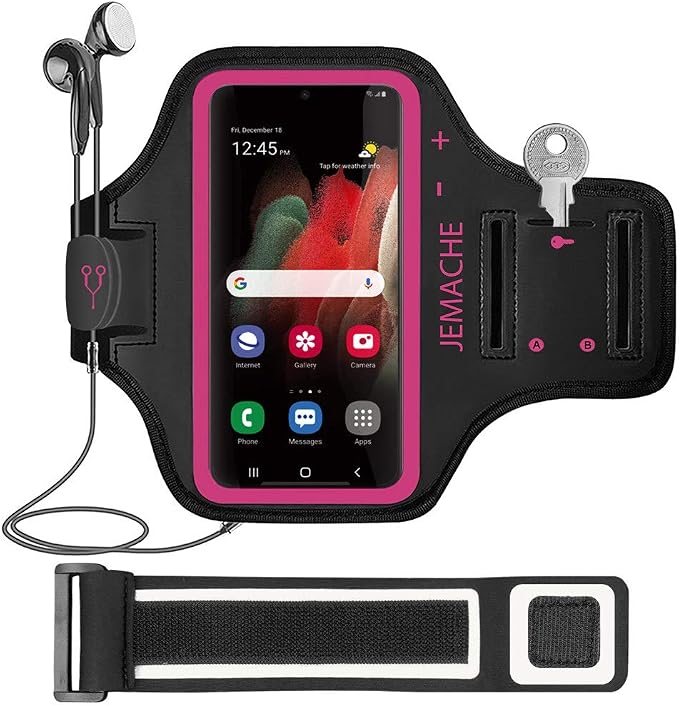 Galaxy A35, A25, A15, A14 (5G) Armband, JEMACHE Gym Running Workouts Phone Arm Band for Samsung Galaxy A13, A14, A15, A25, A35 (Rose)
