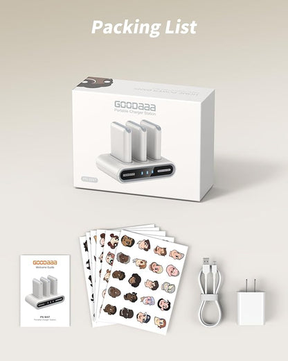 GOODaaa Portable Charger, 3-Pack 10000mAh Slim Power Bank Built in Cables, 3 Outputs 1 Inputs for All Mobile Devices, Charging Station Set Includes 180 DlY Stickers, for Home,Office,Restaurants,Travel