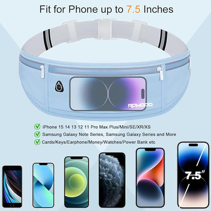 Fanny Pack for Men, Running Belts Waist Pack for Women, Water Resistant Runners Belt Bag, No Bounce Running Waist Belt for iPhone Samsung Card Key, Phone Holder for Running Jogging Workout Blue