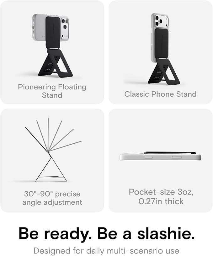 MOFT Phone Tripod Stand Selfie Stick for iPhone, Multi-Angles iPhone Stand, Lightweight & Portable Phone Holder, Strong Magnets, MOVAS Vegan Leather, Travel Essentials, Jet Black (Without Card Slot)