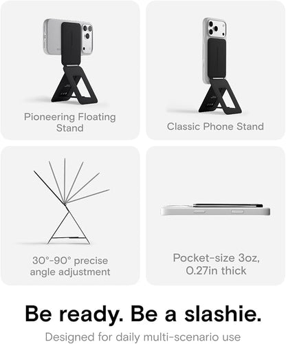 MOFT Phone Tripod Stand Selfie Stick for iPhone, Multi-Angles iPhone Stand, Lightweight & Portable Phone Holder, Strong Magnets, MOVAS Vegan Leather, Travel Essentials, Jet Black (Without Card Slot)