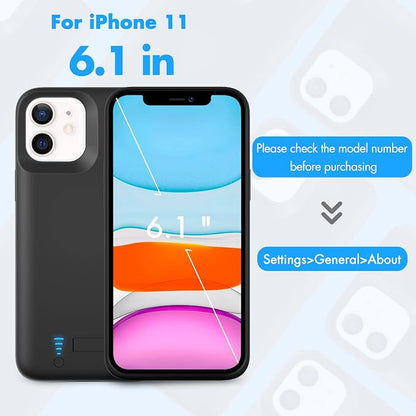Battery Case for iPhone 11, Real 8500mAh Ultra-Slim Charging Case with Kickstand for Apple 11, Rechargeable Extended Backup Battery Charger Cover for 11-6.1 inch Black