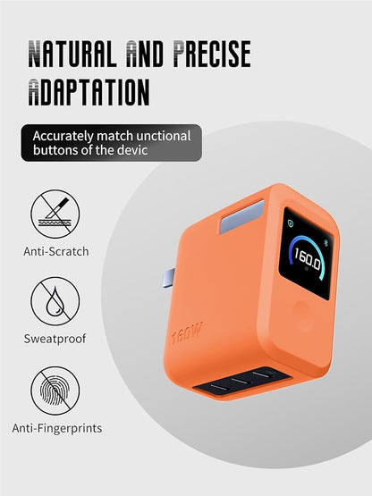 Case for Anker Prime 160W 3-Port Compact USB-C GaN Charger (Model: A2687), FJIASTB Kids-Friendly Soft Silicone Protective Cover, Shockproof, Waterproof (Orange)