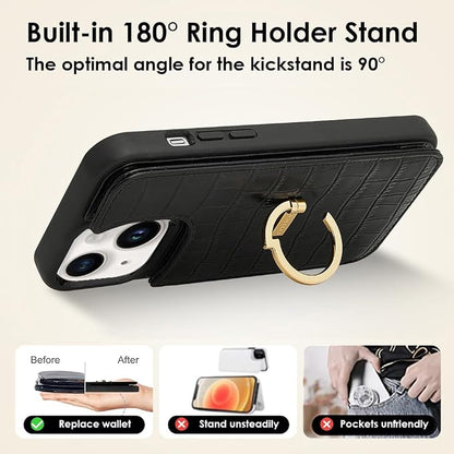 CUSTYPE for iPhone 13 Pro Wallet Case with Card Holder,Leather Protective Case with Ring Holder Kickstand Card Slots Case for Women and Men Designed for iPhone 13Pro 6.1"-Black