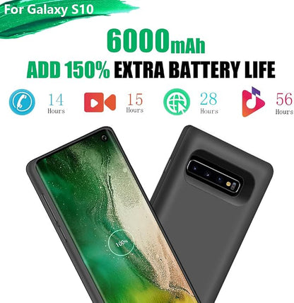 Battery Case for Samsung Galaxy S10, 6000mAh Rechargeable Extended Battery Charging Charger Case, Adds 150% Extra Juice, NOT for S10 5G (6.1 Inches) Black