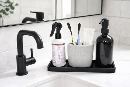 Happitasa Silicone Kitchen Sink Organizer Tray, Sponge Holder and Countertop Protector | Bathroom and Kitchen Soap Dish and Dispenser Tray (Vanilla Cream, 12"x4", 9.2 Ounces)