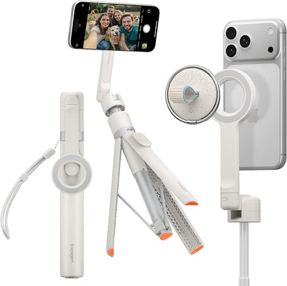 Spigen Selfie Stick Automatic Tripod Stand with Bluetooth Remote Control Shutter 66" Extendable Compatible with MagSafe iPhone 17/16/15/14/13/12 Pixelsnap Pixel 10 Series & More - Dune Beige (S582W)