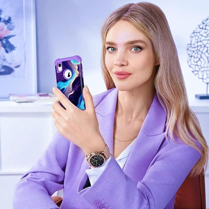 Hocase for iPhone XR Case, Heavy Duty Shockproof Protection Soft Silicone Rubber+Hard Plastic Bumper Hybrid Dual Layer Protective Case for iPhone XR (6.1-inch Display) 2018 - Blue Purple Marble