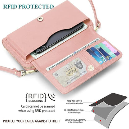 Peacocktion Crossbody Bags for Women RFID Wristlet Wallets Travel Vegan Leather Small Clutch Purses with Phone Pocket Zipper