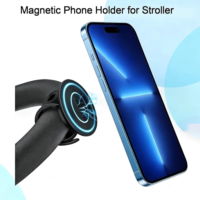 Stroller Phone Holder for Magsafe iPhone 17 16 15 14 13 12 Steering Wheel Phone Mount for Peloton, GYM, Treadmill, Wrist, Shopping Carts, Bikes, Bar Magnetic Mount Adapter Accessories for All Phones