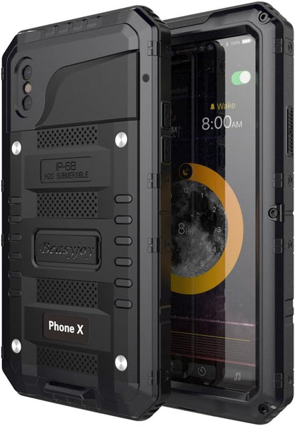 Beasyjoy for iPhone X Case iPhone 10 Metal Case Heavy Duty Cover with Screen Full Body Protection Shockproof Dustproof Drop Proof Rugged Durable Military Grade Defender 5.8 inch, Black