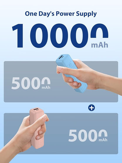 Miady 2-Pack Small Portable Charger 5000mAh Power Bank Travel Battery Pack | Dual USB丨Pocket Size丨Lightweight丨for Backpack丨Compatible with iPhone Android etc丨18.5Wh丨Flight-Safe丨Ultra-Compact丨Blue+Pink