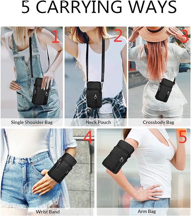 Black Color Small Phone Purse Crossbody Bag for Women for Samsung Galaxy S20 FE / S21 FE / S21 S22 Plus/Z Fold 3 / A22 A32 A20 A51 A52, Armband for Moto G Stylus Power 2020 / OnePlus 9 8 / Pixel 6
