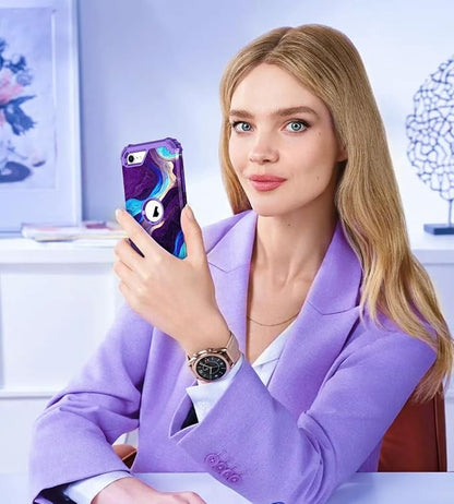 Hocase for iPhone SE 2022/2020 Case, Heavy Duty Shockproof Protection Hard Plastic+Silicone Rubber Hybrid Protective Case for iPhone SE 3rd/2nd Generation (4.7") - Blue Purple Marble