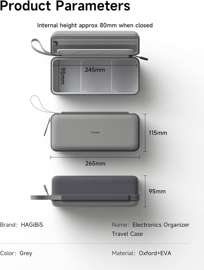 Hagibis Electronics Organizer Travel Case Cable Organizer Bag Pouch Portable Waterproof Carry Case for Cable, Charger,Power Bank, SD Card, Mouse, USB Flash Disk (DPB03 Grey)