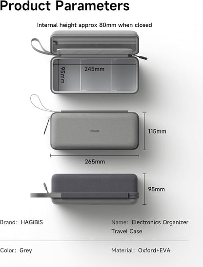 Hagibis Electronics Organizer Travel Case Cable Organizer Bag Pouch Portable Waterproof Carry Case for Cable, Charger,Power Bank, SD Card, Mouse, USB Flash Disk (DPB03 Grey)