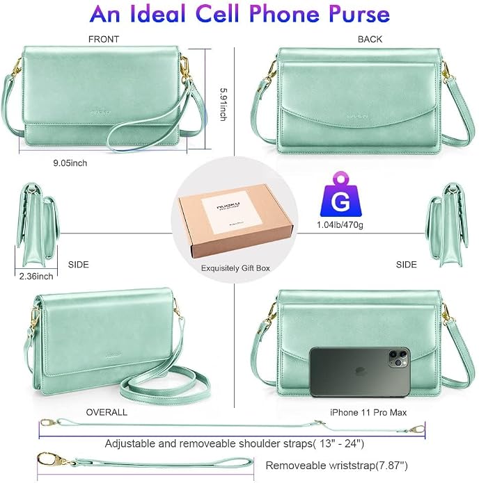 nuoku Women Small Crossbody Bag Cellphone Purse Wallet with RFID Card Slots 2 Straps Wristlet