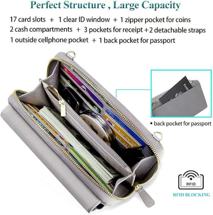 Peacocktion Crossbody Bags for Women RFID Wristlet Wallets Travel Vegan Leather Small Clutch Purses with Phone Pocket Zipper