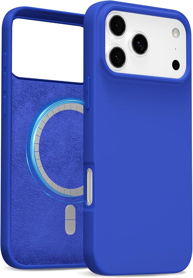 for iPhone 17 Pro Max Case Silicone Compatible with Magsafe Case, Ultra Slim Thin Magnetic Phone Cases Mag Safe, Cute Soft Rubber Gel Matte Plain Wireless Charging Cover for Women, Royal Blue