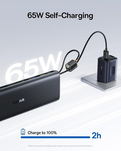 Baseus 25000mAh Power Bank, 140W Laptop Portable Charger with Dual Built-in USB-C Cables, PD3.1 Fast Charging Battery Pack for MacBook Pro/Air, iPhone 17/16/15/14, Galaxy S24, Steam Deck, iPad