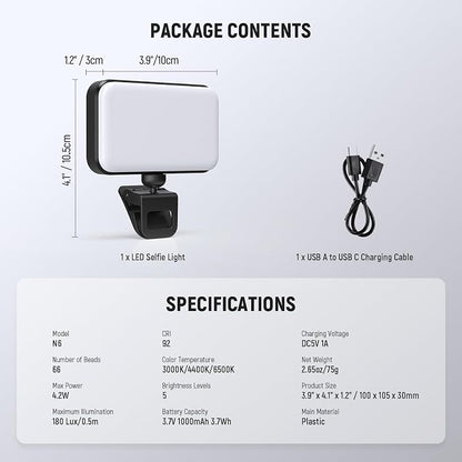 NEEWER Entry Level Version LED Selfie Light, Plastic Clip on Phone Fill Lighting for iPhone, 66 LEDs CRI92 Portable for Computer Laptop Webcam Zoom Video Conference Makeup Recording Streaming, N6