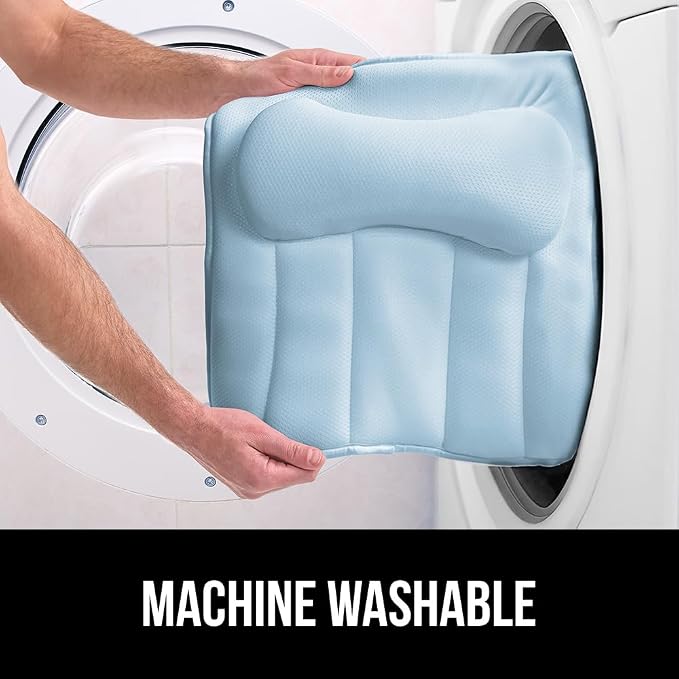 GORILLA GRIP Bath Pillow for Tub, 6 Strong Suction Cups, 4D Mesh FlexComfort Headrest for Neck, Head and Back Support, Luxury Machine Washable Pillows, Bathtub Accessories, Spa Gifts for Women, Blue