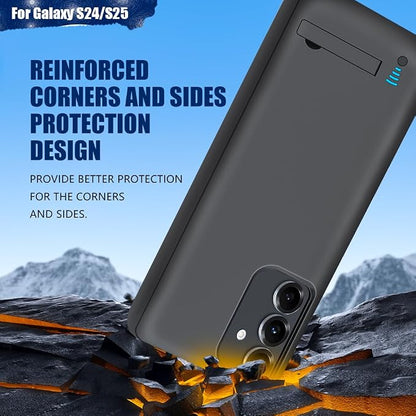 Upgraded Battery Case for Samsung Galaxy S25 / S24, 5000mAh Rechargeable Extended Battery Charging Charger Case, Add 100% Extra Juice, Not Compatible with S24+ or S24 Ultra (6.2 inch) Black