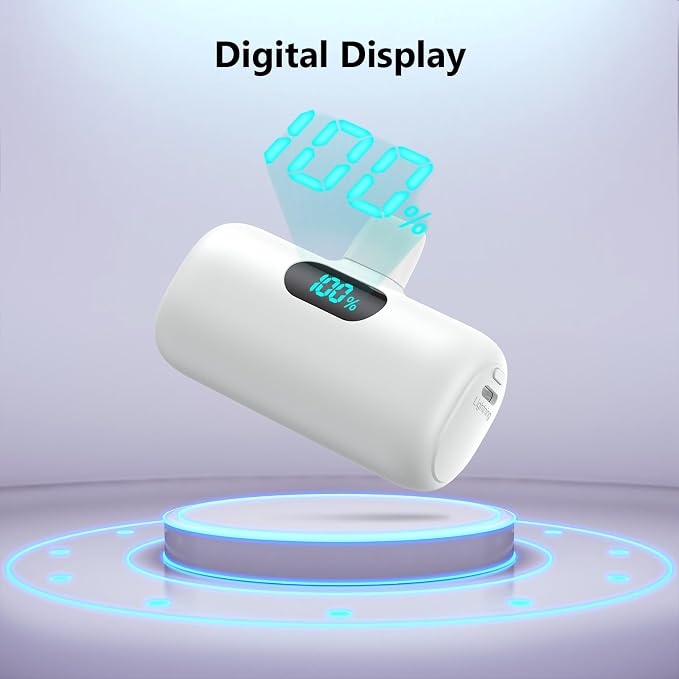 Mini Portable Charger for iPhone,Upgraded 5000mAh PD Fast Charging Battery Pack,LCD Display Cute Power Bank Portable Phone Charger for iPhone 14/14 Pro Max/13/13 Pro/12 Pro/11/XS/XR/X/8/7/6-White