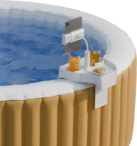 POOLCOMFT Hot Tub Table Tray with Adjustable Phone Holder, 2 Cup Holders, Hot Tub Accessories, Perfect for Outdoor Inflatable Hot Tub & Pool, Unique Gifts for Women, Mom(Scented Candle & Card)