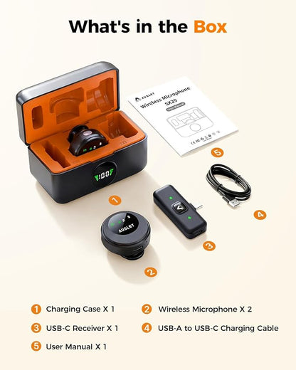SX29 Wireless Lavalier Microphone for iPhone 17/16/15 & Android, USB-C Plug & Play Mini Mic, AI Noise Reduction, Magnetic Clip-On Lapel Mic with Battery Case for Vlogging & Video Recording