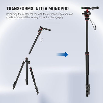NEEWER Basics Camera Tripod Monopod, 77" Compact Lightweight Travel DSLR Video Stand, 360° Ball Head, Arca Type QR Plate, Reversible Legs & Inverted Central Axis, 13lb Max Load, TP08