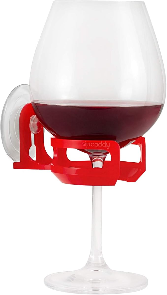 Bath & Shower Portable Cupholder Caddy for Beer & Wine Suction Cup Drink Holder, Red